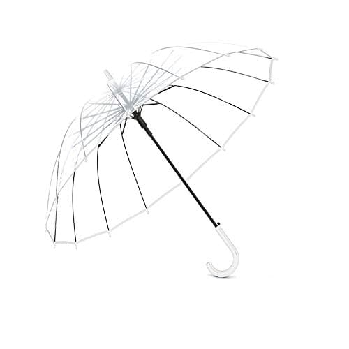 Mengshen Lancoon Transparent Umbrella,16 Fiberglass Ribs Clear See Through Dome Umbrellas for Women,Windproof Auto Open Umbrella KS10White