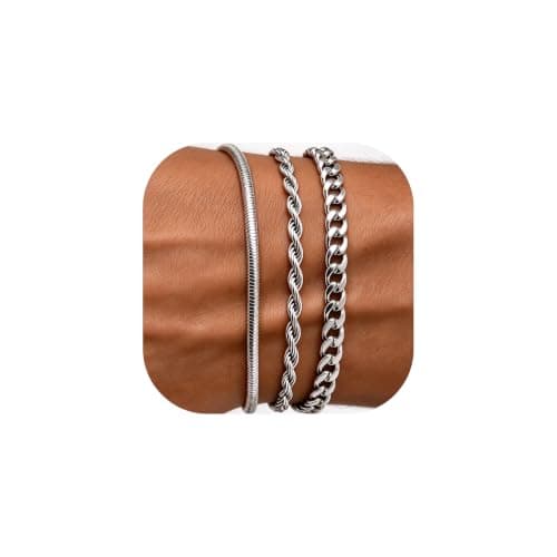 MosFlor Silver Cuban Link Bracelet for Men,Stainless Steel Cross Charms Bracelets Set Chunky Cross Cuban link Bracelet Stack Non Tarnish Adjustable Mens Jewelry to Dad Father'S Day Gifts
