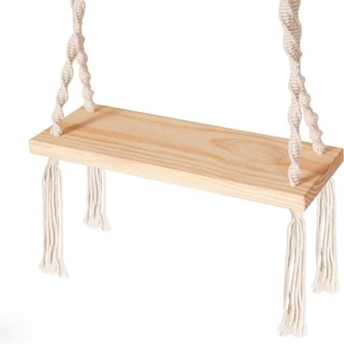 ecofynd 22 inches Macrame Wood Swing for Adults & Kids, Hanging Jhula Relax Wooden Swing for Indoor, Outdoor, Balcony, Deck, Patio, Living Room, Home, Wooden Tree (BH020)