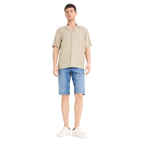 DeFacto Mens Young Regular Fit Apache Neck Short Sleeve Woven Top Short Sleeve Shirt Short (pack of 1)