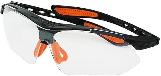 KaberTrade KaberTrade Dust Wind and Fog Protection Sports Glasses for Motorcycle Riding or Work in Crafts Adjustable Length (Transparent Frame Black Orange Code:9265)