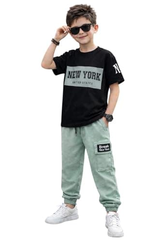 Miza Tring Boys & Confused 2 Pieces T-Shirt and Pants, Summer Milton Material, Multi Color, Sizes 4-18 Coordinated outfit