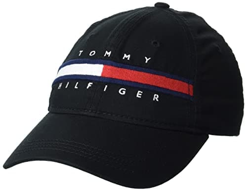 Tommy Hilfiger Men's Dad Hat Avery, Th Deep Black, One Size | Adjustable Closure, One Size, Iconic Stripe Detail, 6-Panel Construction, Men's Department
