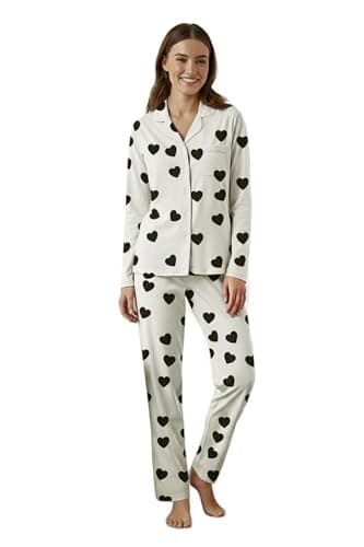 Trendyol Womens Ecru Heart Viscose Woven Pajamas Set Thmaw21Pt0936 Pajama Set (pack of 1)