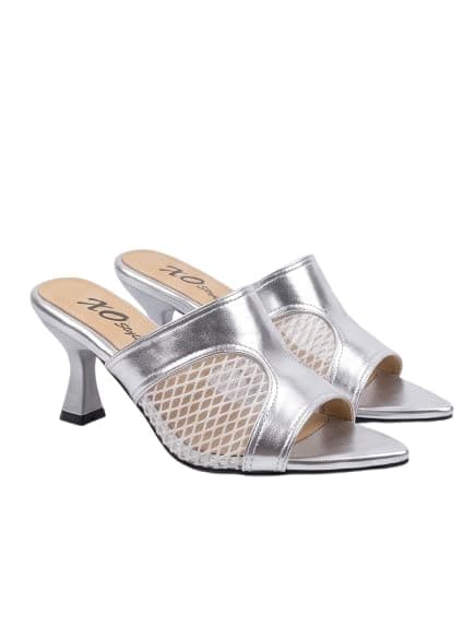 Women's High Heel Mule Sandals – Elegant Pointed Toe, Faux Leather Texture. | Soft Inner Cushioning, Formal & Party Wear, Metallic Finish, Timeless Classic Style, Lightweight & Durable