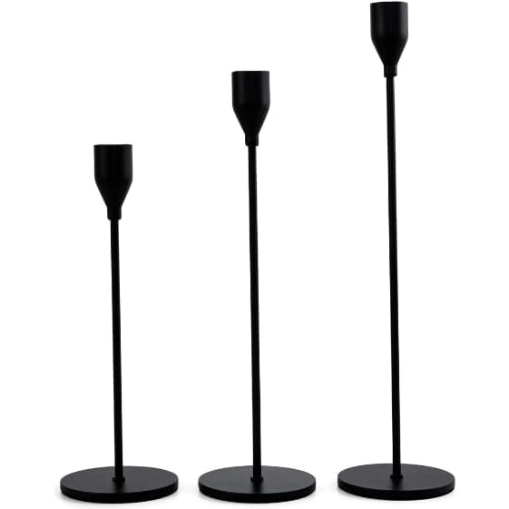 Elegant Black Trio Candelabra Set, Modern Metal Candlestick Holder with Different Heights for Dining Table and Console, Suitable for Home, Wedding, Engagement, Event, Hospitality