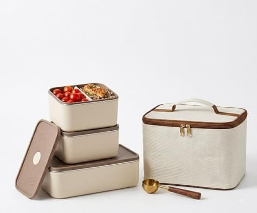 Thermal Lunch Box Set with Bag – 3 Food Containers (Large + 2 Small) to Keep Food Heat Longer Meal holder