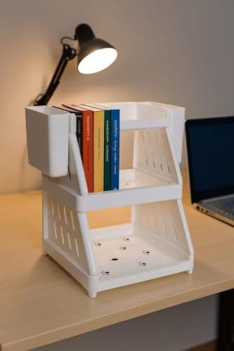 White 3-Tier Multi-Purpose Organizer Rack with 2 Hanging Storage Cups