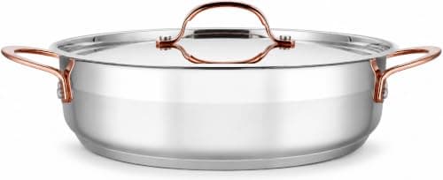 ARSHIA 3315 32cm Stainless Steel Saute Pan with Dual Rose Gold Lids, Mirror Finish, Even Heat Distribution, Durable Construction and Ergonomic Side Handles Saute fry pan