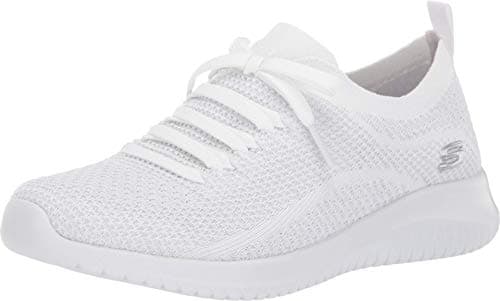 Skechers Women Ultra Flex Salutations Sneaker, White/Silver, 5.5/35.5 EU