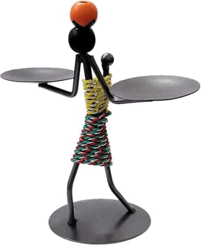 Generic Metal Woman Figure Candle Holder, Creative Tribal Style, Decorative Tray Stand for Dining Room, Living Room, Coffee Table