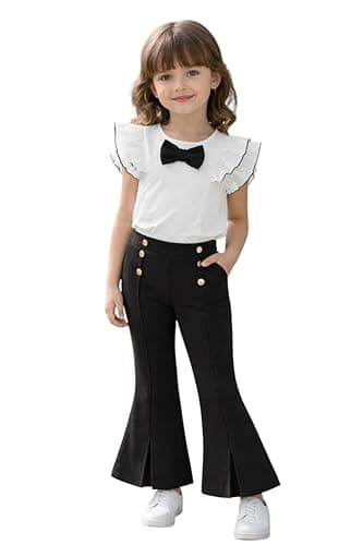 Miza Girls Stylish Bow Top and Charleston Pants Set for Kids 2-10 Years Coordinated outfit