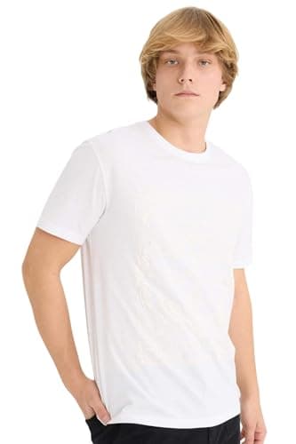 DeFacto Man Regular Fit Crew Neck Short Sleeve Young Knitted T-Shirt D8203AX,White XXL