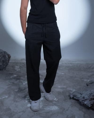 HUMAN Linen Relaxed Fit Pants - Black - Large