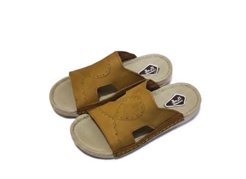 AL KHAWAGA Men's Genuine Leather Elite Step Slipper | Medical Comfort Politan (PU) Sole Code 910 | Classic Luxury Sleeper Size 41-46 | Original Khawaja Quality