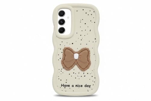 Compatible Case with Samsung A25, [Drop Protection] 3D Bow Pattern Soft TPU Shockproof Phone Case Full Body Protection (Beige)