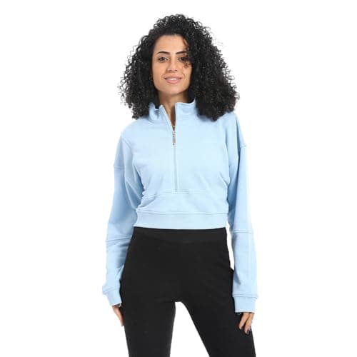 Red Cotton Women's Winter Quarter Zipper Sweatshirt -Blue -L Headphones