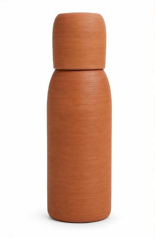 Aswani Clay Quick Cooling Water Bottle | Contains useful metals, baked from natural ohenis clay, with lid and drinking cup, refrigerator safe