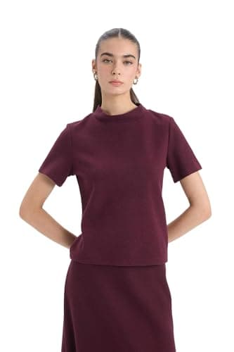 DeFacto Woman Woman Casual Knitted Slim Fit Mock Neck Short Sleeve Short Sleeve T-Shirt D9758AX Short Sleeve T-Shirt