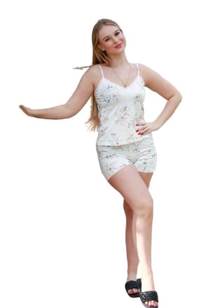 Women's Suspender Shorts Set, Sugar, Polyester&Cotton, Floral Print Pajamas