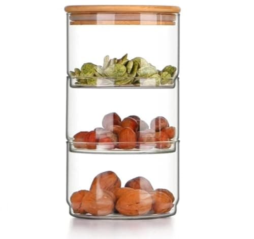 Generic 3-Tier Stackable Glass Jar with Lid, for Snacks, Nuts, Fruits and, .F