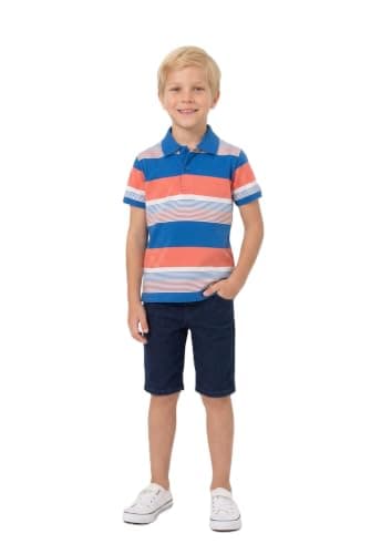 Boys Striped Short Sleeve Classic Collar Polo Shirt | Suitable For Children, Colorful Striped Design, Embroidered Logo, Comfortable And Fashionable, Suitable For Summer