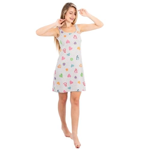 Women's Cotton Sleeveless Nightdress | Soft Heart Print Sleep Shirt | Lightweight Summer Nightgown for Women Nightgown nightshirt