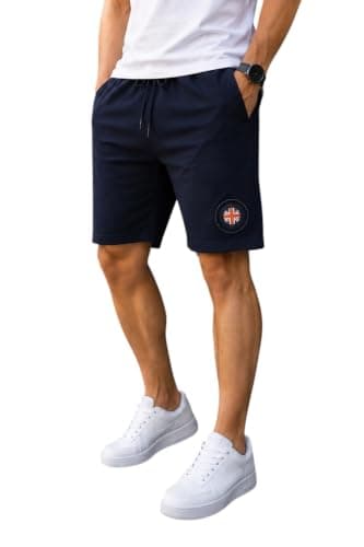 Miza Men's Elastic Bengaline Shorts with Laser Embroidery Patch, Elastic Waist, Side Pockets