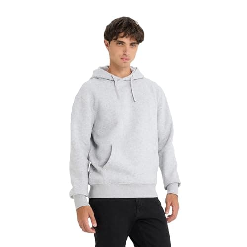 DeFacto Man Young Regular Fit Hooded Long Sleeve Knitted Sweat Shirt X8283AZ, Grey MelangeM