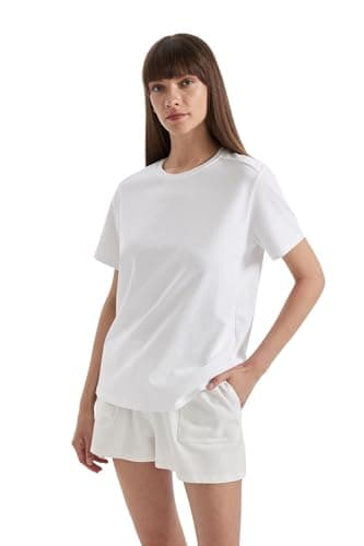 Defacto Womens Short Sleeve Shirt Regular Fit Crew Neck Short Sleeve Core Knitted Short Sleeve T-shirt A9428ax