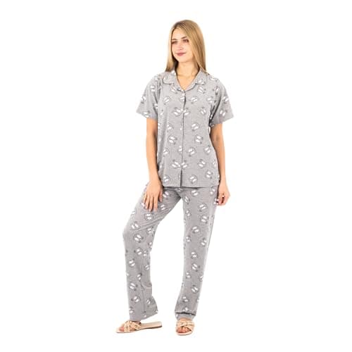 Classic Cotton Pajama Set for Women | Printed 1/2 Sleeve Blouse & Full-Length Pants | Soft & Breathable Sleepwear | Comfortable Homewear
