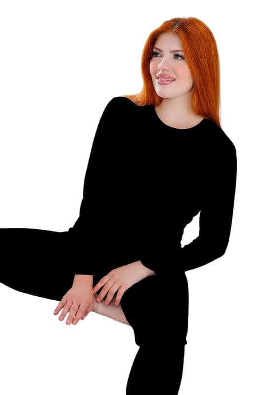 Women's Thermal Pajama Set by Na3om - Soft Cotton Interlock Winter Warm 2 Piece Long Sleeve Loungewear, Comfortable Sleepwear Top & Pants, Size XL-5XL Base layer apparel set