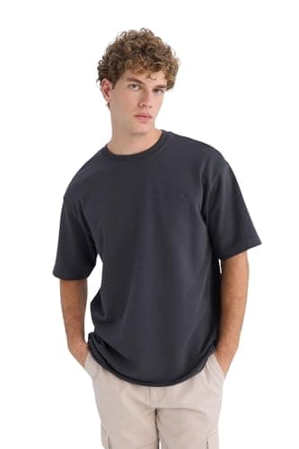 DeFacto Mens Young Boxy Fit Crew Neck Short Sleeve Knitted T-Shirt T-Shirt (pack of 1)