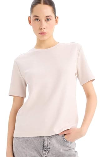 DeFacto Womens Young Regular Fit Crew Neck Short Sleeve Knitted Short Sleeve T-Shirt Short Sleeve T-Shirt