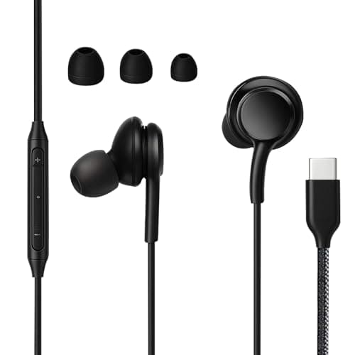 Huybaa USB C In Ear Headphones, Type C Earphones with Wire, Hi-Fi Stereo In-Ear Headphones with Microphone for S23 S24 S22 Ultra A55 A35 A53 A33 A54 5G