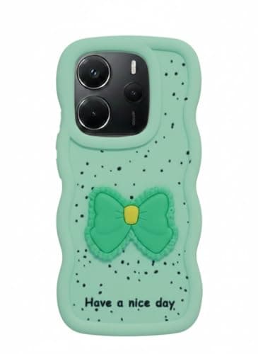 Compatible Case with Redmi Note 14 5G, [Drop Protection] 3D Bow Pattern Soft TPU Shockproof Phone Case Full Body Protection (Mint Green) Cellular phone case