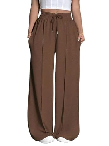 Romba Women's High Waist Elastic Wide Leg Pants with Drawstring - Comfortable and Stylish Wide Leg Pants for Home and Outdoor