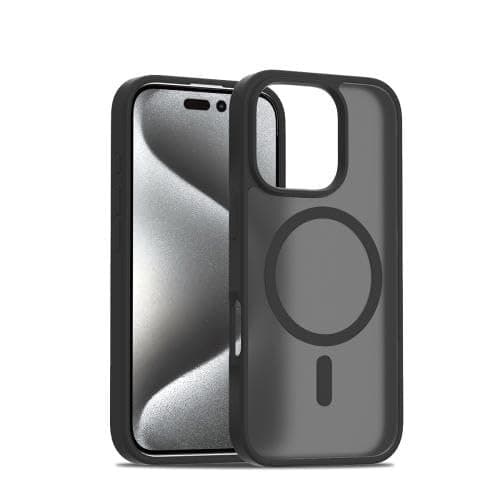 Matte Phone Case (Compatible With iphone 16 Pro) Shockproof Luxury Back Cover Featuring Fingerprint Resistant Transparent Back Made Of Hybrid TPU and Polycarbonate Material (Black) Cellular phone case