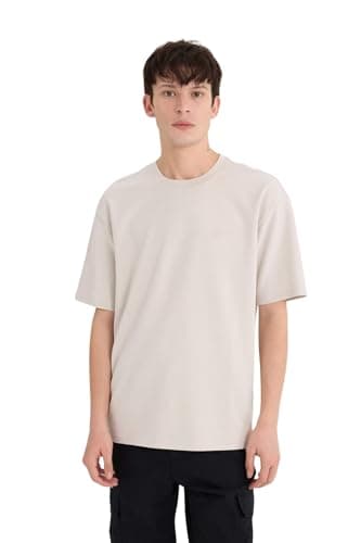 DeFacto Mens Young Boxy Fit Crew Neck Short Sleeve Knitted T-Shirt T-Shirt (pack of 1)