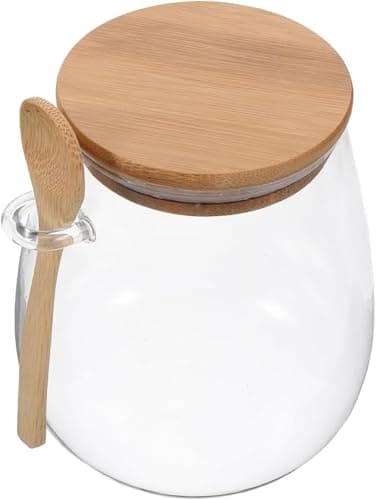 900ml Glass Storage Jar with Airtight Wood Lid and Wooden Spoon Glass Kitchen Canister for Coffee Beans Tea Sugar Pulses Spice Organization