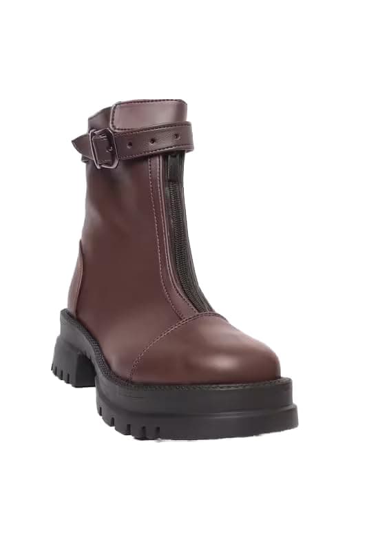 OG Women’s Ankle Boots with Front Zipper & Buckle – Chunky Sole Fashion Combat Boots