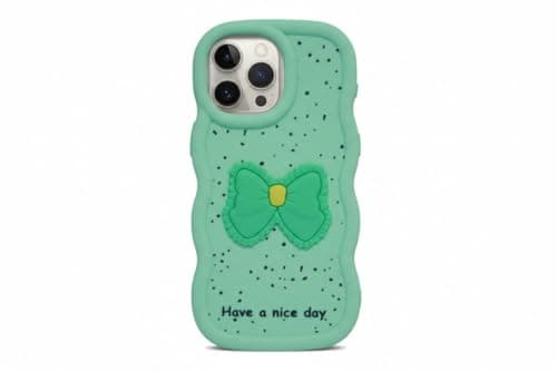 Compatible Case with Iphone 14 Pro, [Drop Protection] 3D Bow Pattern Soft TPU Shockproof Phone Case Full Body Protection (Mint Green) Cellular phone case