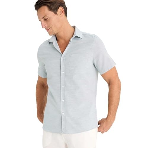 DeFacto Mens Casual Modern Fit Polo Neck Short Sleeve Woven Top Short Sleeve Shirt Short (pack of 1)