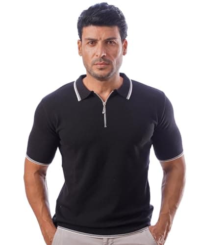 Knit Polo Shirt Premium - Quarter-Zip Textured Knitwear, Slim Fit Casual Short Sleeve Summer Sweater Polo White Eagle for Men