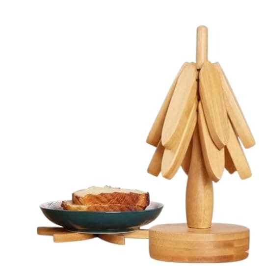 Wooden Hot Stand Coaster Set with Stand - 4 Piece for Surface Protection - Practical and Stylish Design AR