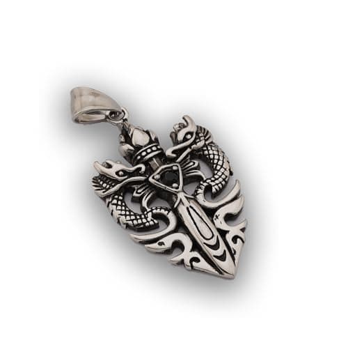 elegant bear S241 - Double Dragon Sword with Black Cubic Zircona Stone pandent Charm