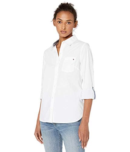 Tommy Hilfiger Women's Classic Long Sleeve Roll Tab Button Down Shirt