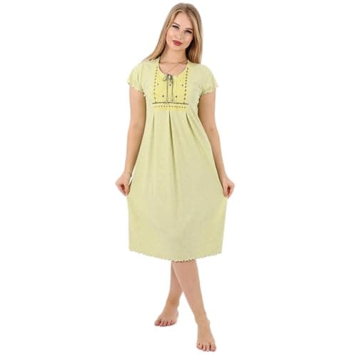 Soft Cotton Nightgown with Elegant Chest Embroidery | Loose Fit Sleepwear for Women (Sizes M-4XL) Nightgown nightshirt