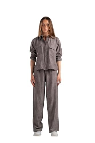 ASTK Women Striped Linen Pants,BLACK,S