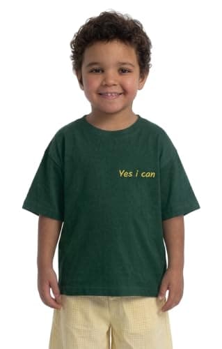 Kids Green Boxy yes i can T-Shirt - (5-6 years)-XL | Ages 2-3 Years, Small Size, Chest Graphic Print, Relaxed Boxy Fit, Children's Wear